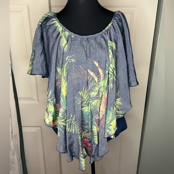 Zac & Rachel Layered Off Shoulder Top Tropical Print M - Picture 1 of 6